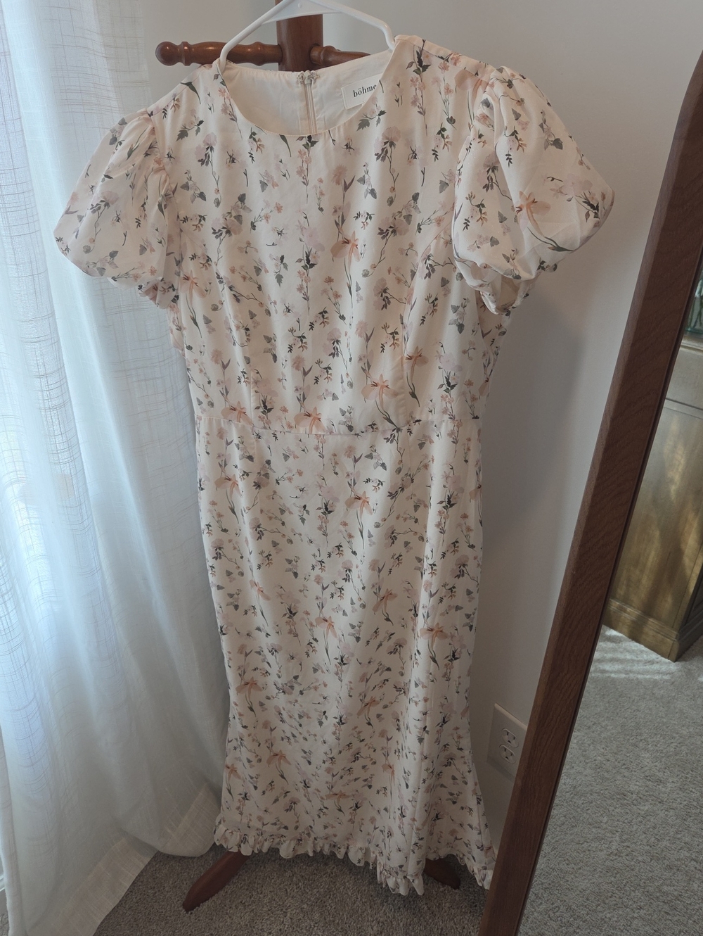 bohme Cream Floral Midi Dress with Blush Accents
